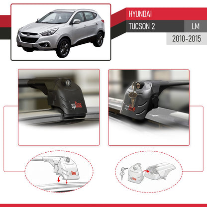 Kompatibel mit Hyundai Tucson 2 (LM) 2010-2015 ACE-2 Relingträger Dachträger Auto Gepäckträger Schwarz Aluminium 2 Stangen