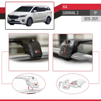 Kompatibel mit Kia Carnival 3 (YP) 2015-2021 ACE-2 Relingträger Dachträger Auto Gepäckträger Schwarz Aluminium 2 Stangen