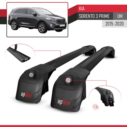 Kompatibel mit Kia Sorento 3 (UM) Prime 2015-2020 ACE-2 Relingträger Dachträger Auto Gepäckträger Schwarz Aluminium 2 Stangen