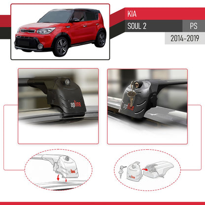 Kompatibel mit Kia Soul 2 (PS) 2014-2019 ACE-2 Relingträger Dachträger Auto Gepäckträger Schwarz Aluminium 2 Stangen