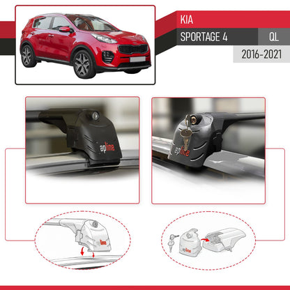 Kompatibel mit Kia Sportage 4 (QL) 2016-2021 ACE-2 Relingträger Dachträger Auto Gepäckträger Schwarz Aluminium 2 Stangen