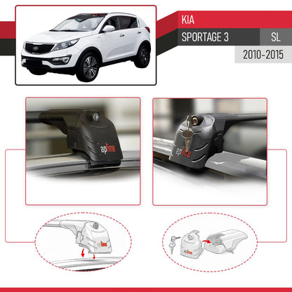 Kompatibel mit Kia Sportage 3 (SL) 2010-2015 ACE-2 Relingträger Dachträger Auto Gepäckträger Schwarz Aluminium 2 Stangen