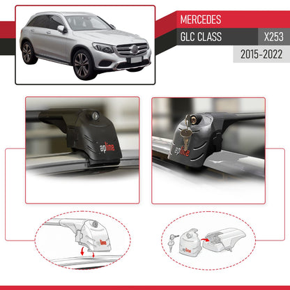 Compatible with Mercedes GLC Class (X253) 2016-2022 ACE-2 Car Roof Rack Cross Bar Black Aluminium 2 Bars