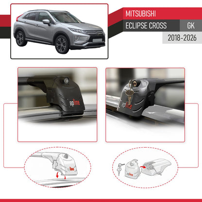 Kompatibel mit Mitsubishi Eclipse Cross (GK) 2018-2025 ACE-2 Relingträger Dachträger Auto Gepäckträger Schwarz Aluminium 2 Stangen