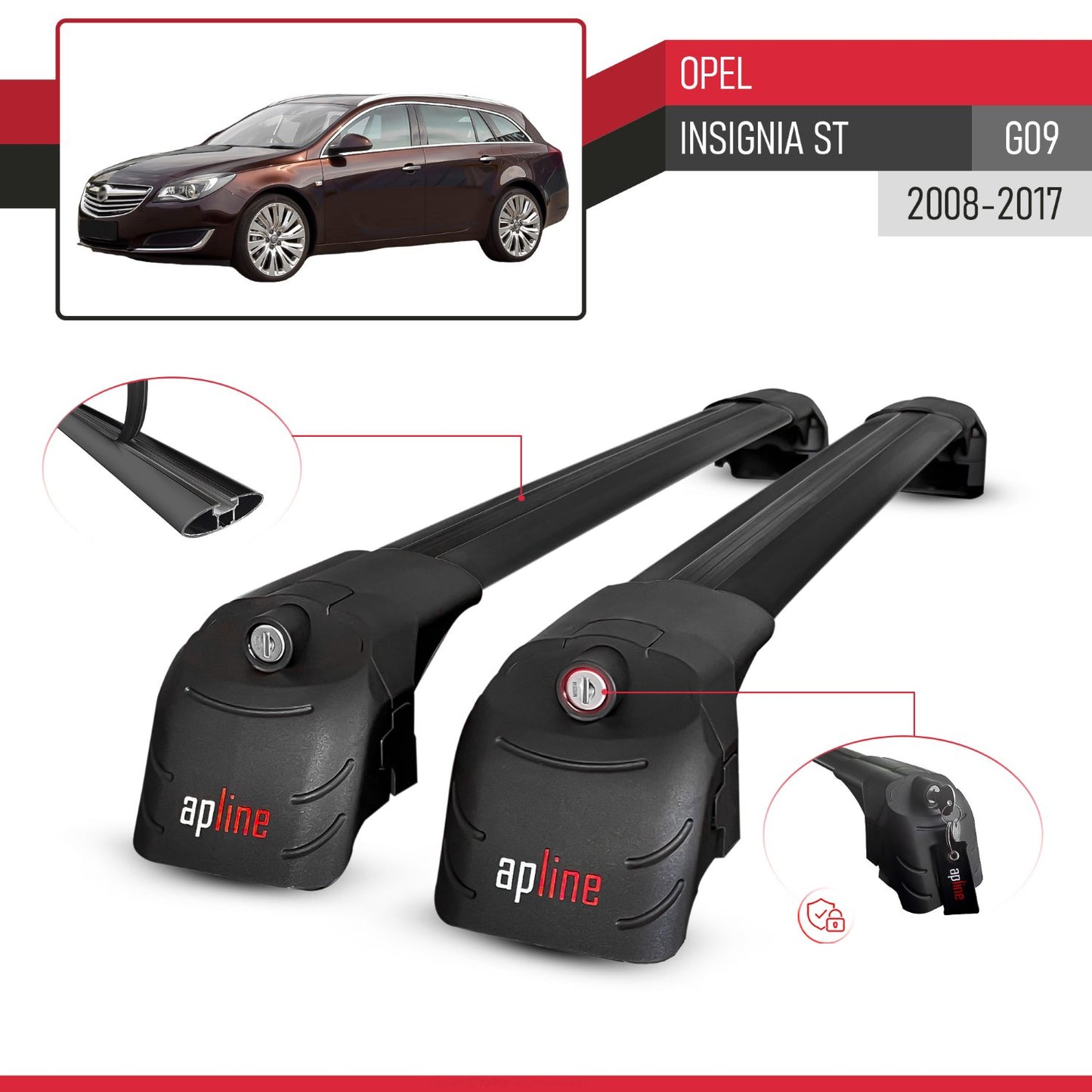 Kompatibel mit Opel Insignia (G09) ST 2009-2017 ACE-2 Relingträger Dachträger Auto Gepäckträger Schwarz Aluminium 2 Stangen