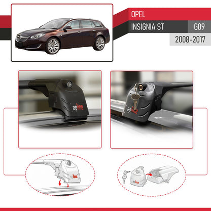 Kompatibel mit Opel Insignia (G09) ST 2009-2017 ACE-2 Relingträger Dachträger Auto Gepäckträger Schwarz Aluminium 2 Stangen