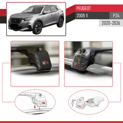 Kompatibel mit Peugeot 2008 II (P24) 2020-2025 ACE-2 Relingträger Dachträger Auto Gepäckträger Schwarz Aluminium 2 Stangen