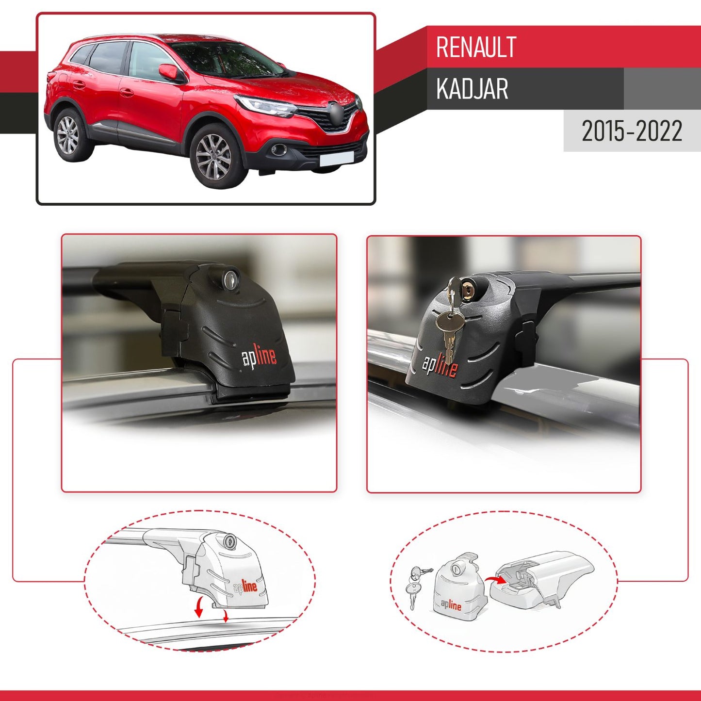 Kompatibel mit Renault Kadjar 2015-2022 ACE-2 Relingträger Dachträger Auto Gepäckträger Schwarz Aluminium 2 Stangen