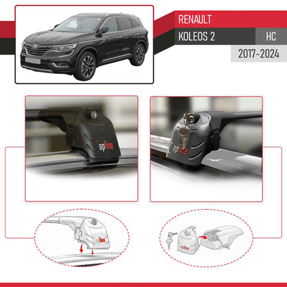Kompatibel mit Renault Koleos 2 (HC) 2017-2024 ACE-2 Relingträger Dachträger Auto Gepäckträger Schwarz Aluminium 2 Stangen