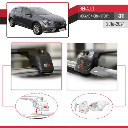 Kompatibel mit Renault Megane 4 (KFB) Grandtour 2016-2023 ACE-2 Relingträger Dachträger Auto Gepäckträger Schwarz Aluminium 2 Stangen