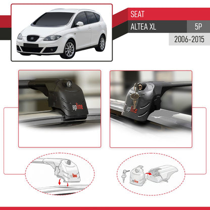 Kompatibel mit Seat Altea XL 2006-2015 ACE-2 Relingträger Dachträger Auto Gepäckträger Schwarz Aluminium 2 Stangen