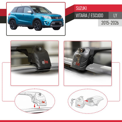 Compatible with Suzuki Vitara/Escudo (LY) 2015-2025 ACE-2 Car Roof Rack Cross Bar Black Aluminium 2 Bars