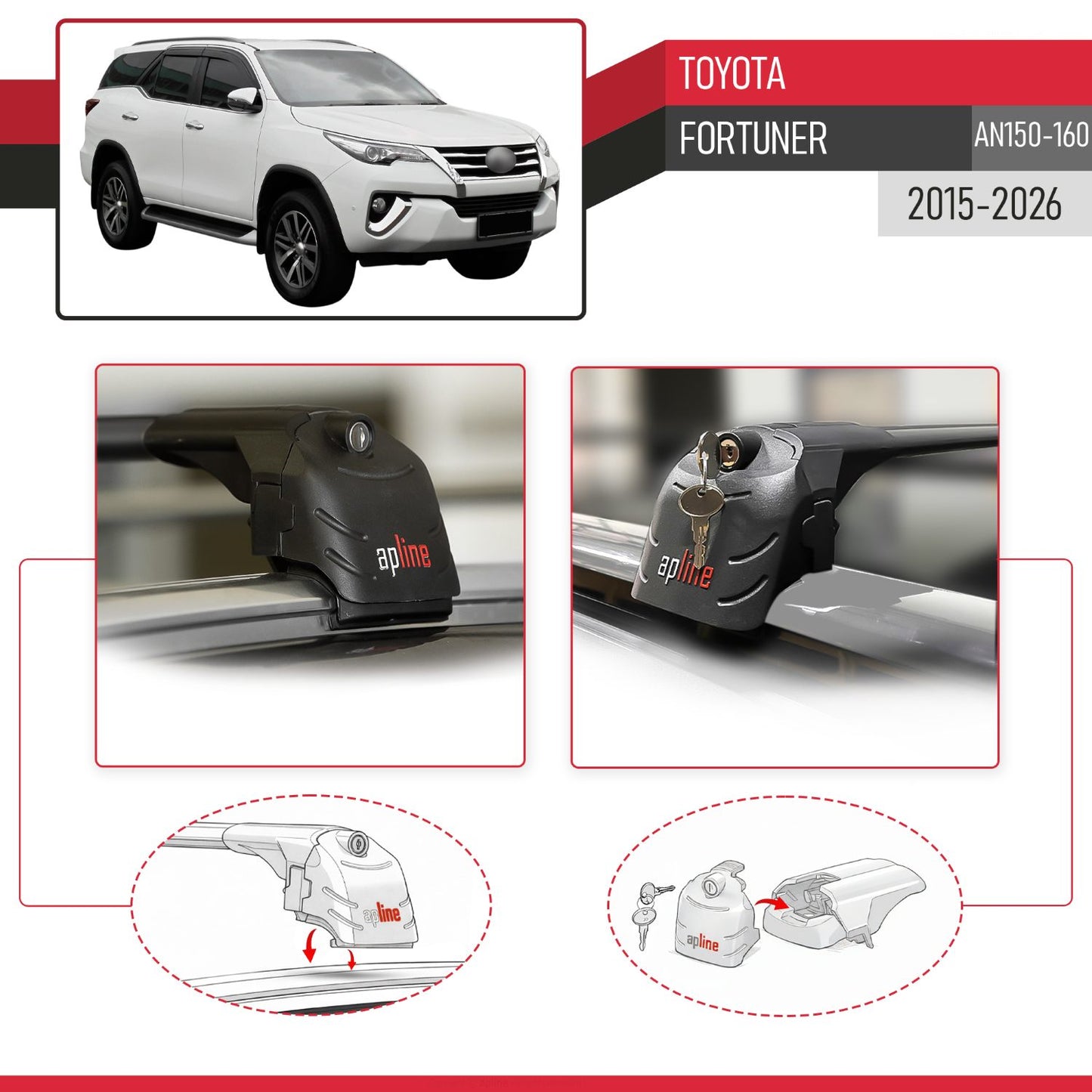 Compatible with Toyota Fortuner (AN160) 2015-2023 ACE-2 Car Roof Rack Cross Bar Black Aluminium 2 Bars