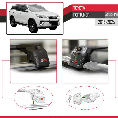 Compatible with Toyota Fortuner (AN160) 2015-2023 ACE-2 Car Roof Rack Cross Bar Black Aluminium 2 Bars