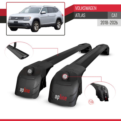 Compatible with Volkswagen Atlas (CA1) 2018-2025 ACE-2 Car Roof Rack Cross Bar Black Aluminium 2 Bars