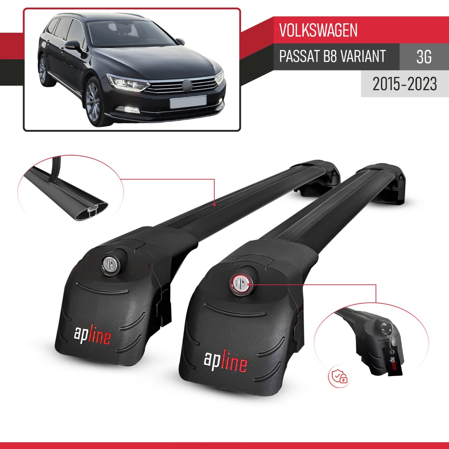 Kompatibel mit Volkswagen Passat B8 (3G) Variant 2015-2023 ACE-2 Relingträger Dachträger Auto Gepäckträger Schwarz Aluminium 2 Stangen