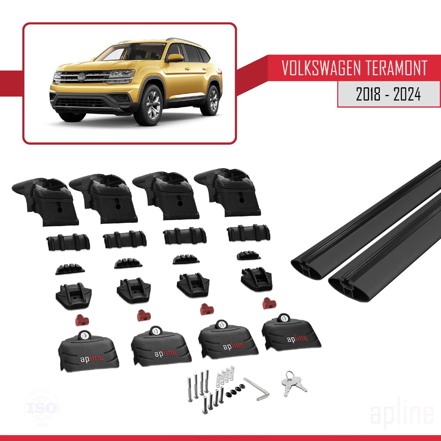 Compatible avec Volkswagen Teramont (CA1) 2018-2024 ACE-2 Barres de Toit Railing Porte-Bagages de Voiture Noir Aluminium 2 Barres