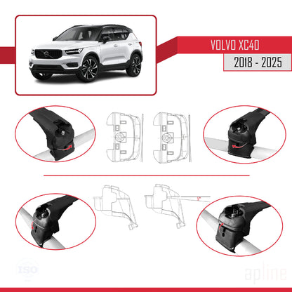 Compatible avec Volvo XC40 2018-2025 ACE-2 Barres de Toit Railing Porte-Bagages de Voiture Noir Aluminium 2 Barres