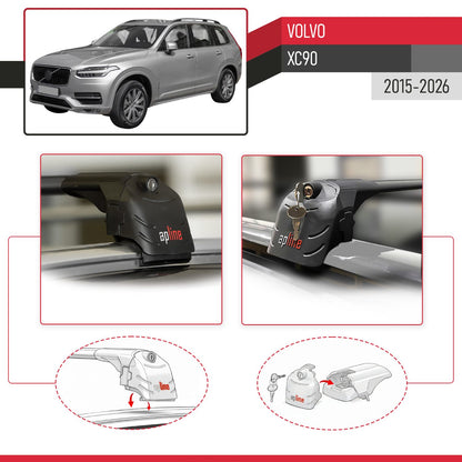 Kompatibel mit Volvo XC90 II 2015-2025 ACE-2 Relingträger Dachträger Auto Gepäckträger Schwarz Aluminium 2 Stangen