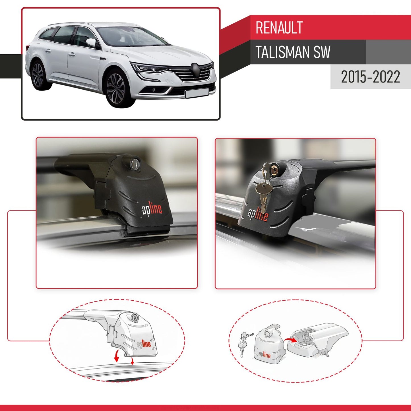 Kompatibel mit Renault Talisman Combi 2015-2022 ACE-2 Relingträger Dachträger Auto Gepäckträger Schwarz Aluminium 2 Stangen