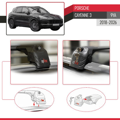 Kompatibel mit Porsche Cayenne 3 (9YA) 2018-2025 ACE-2 Relingträger Dachträger Auto Gepäckträger Schwarz Aluminium 2 Stangen