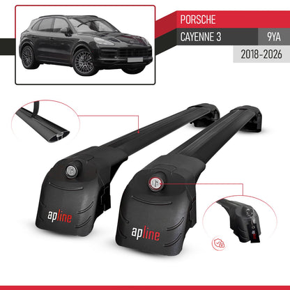 Kompatibel mit Porsche Cayenne 3 (9YA) 2018-2025 ACE-2 Relingträger Dachträger Auto Gepäckträger Schwarz Aluminium 2 Stangen