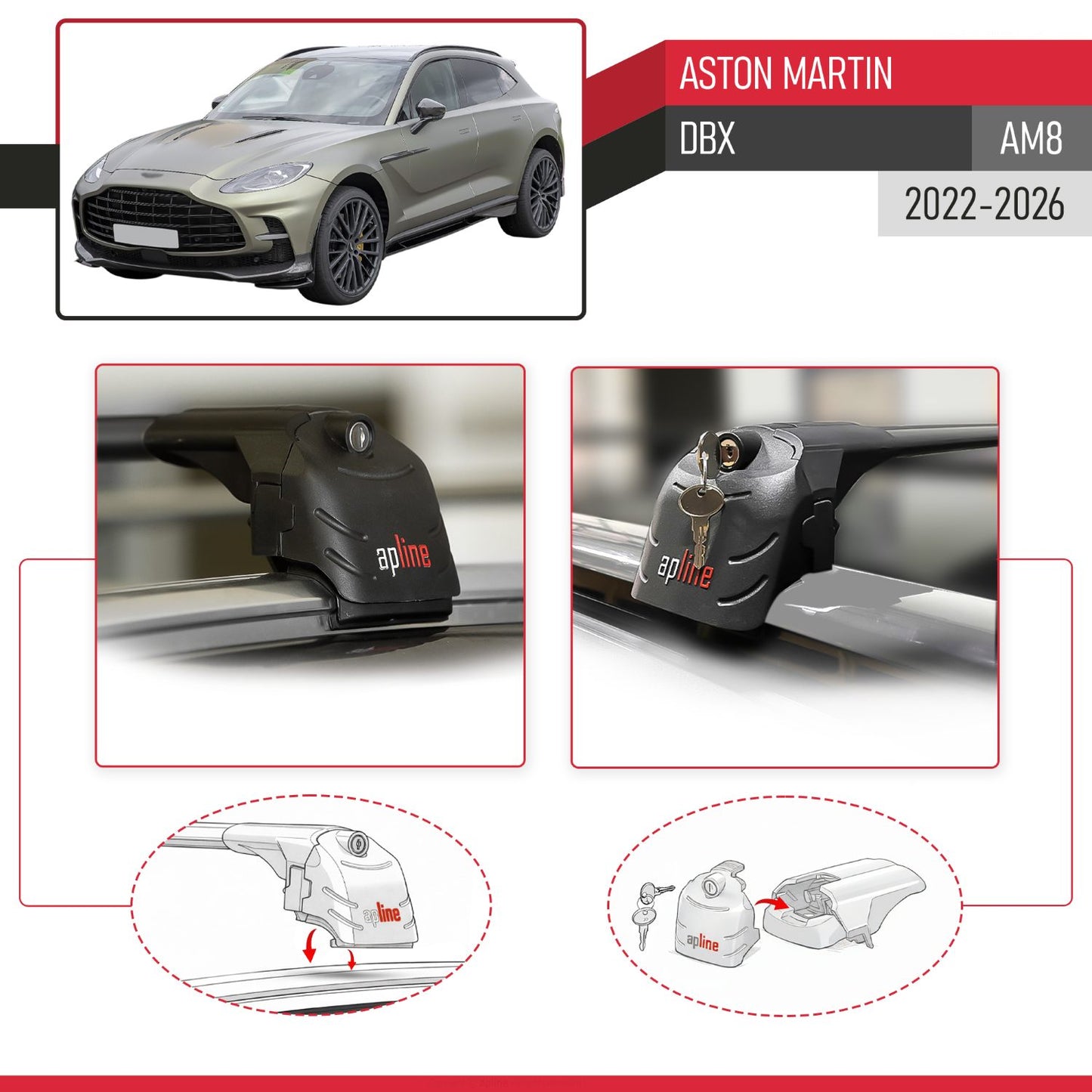 Compatible with Aston Martin (DBX707) 2022-2025 ACE-2 Car Roof Rack Cross Bar Black Aluminium 2 Bars
