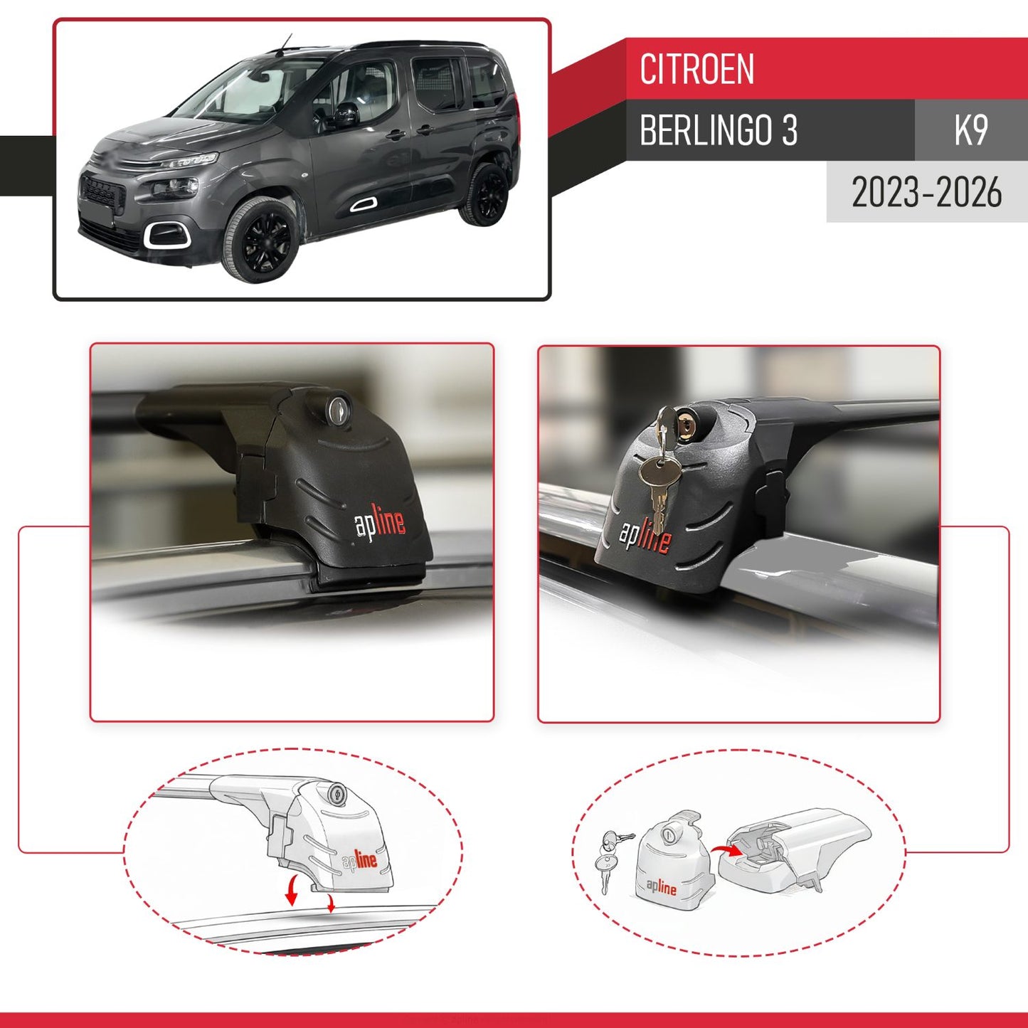 Kompatibel mit Citroen Berlingo 3 (K9) 2023-2025 ACE-2 Relingträger Dachträger Auto Gepäckträger Schwarz Aluminium 2 Stangen