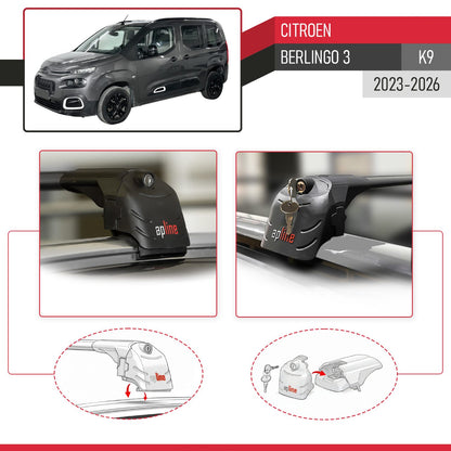 Kompatibel mit Citroen Berlingo 3 (K9) 2023-2025 ACE-2 Relingträger Dachträger Auto Gepäckträger Schwarz Aluminium 2 Stangen