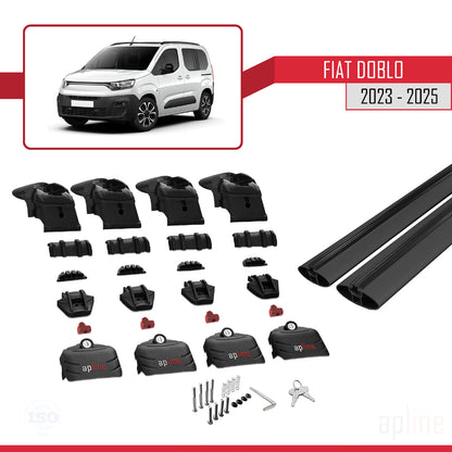 Compatible avec Fiat Doblo 3 2023-2025 ACE-2 Barres de Toit Railing Porte-Bagages de Voiture Noir Aluminium 2 Barres