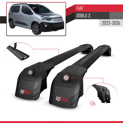 Kompatibel mit Fiat Doblo 3 2023-2025 ACE-2 Relingträger Dachträger Auto Gepäckträger Schwarz Aluminium 2 Stangen