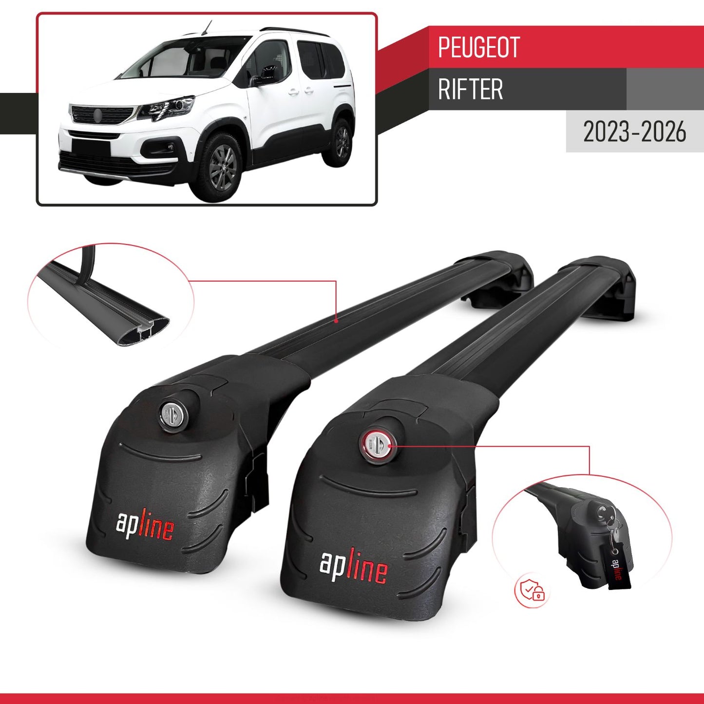 Kompatibel mit Peugeot Rifter 2023-2024 ACE-2 Relingträger Dachträger Auto Gepäckträger Schwarz Aluminium 2 Stangen