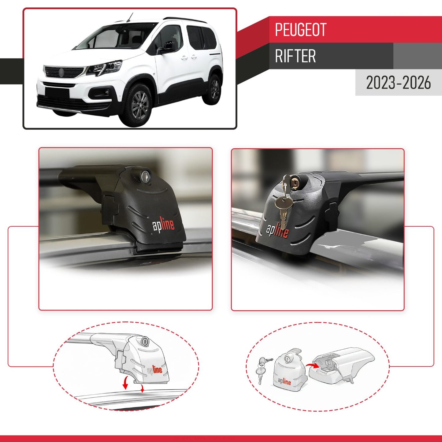 Kompatibel mit Peugeot Rifter 2023-2024 ACE-2 Relingträger Dachträger Auto Gepäckträger Schwarz Aluminium 2 Stangen