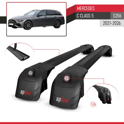 Kompatibel mit Mercedes C Klasse 5 (S206) 2022-2025 ACE-2 Relingträger Dachträger Auto Gepäckträger Schwarz Aluminium 2 Stangen