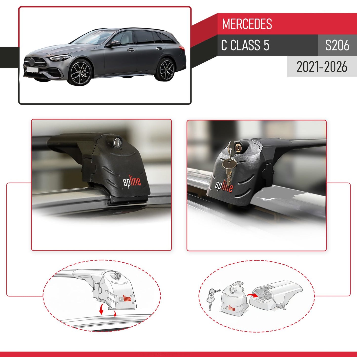 Kompatibel mit Mercedes C Klasse 5 (S206) 2022-2025 ACE-2 Relingträger Dachträger Auto Gepäckträger Schwarz Aluminium 2 Stangen
