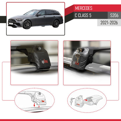 Kompatibel mit Mercedes C Klasse 5 (S206) 2022-2025 ACE-2 Relingträger Dachträger Auto Gepäckträger Schwarz Aluminium 2 Stangen