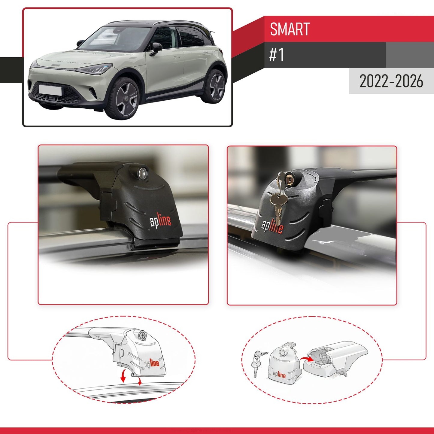 Compatible with Smart #1 2022-2024 ACE-2 Car Roof Rack Cross Bar Black Aluminium 2 Bars