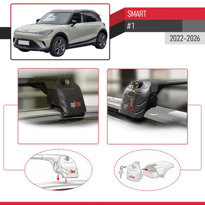 Compatible with Smart #1 2022-2024 ACE-2 Car Roof Rack Cross Bar Black Aluminium 2 Bars