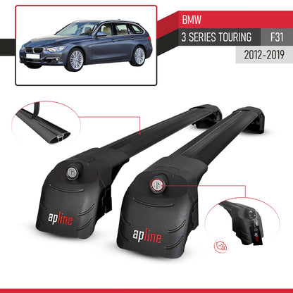 Kompatibel mit BMW 3er Serie (F31) Touring 2012-2019 ACE-2 Relingträger Dachträger Auto Gepäckträger Schwarz Aluminium 2 Stangen