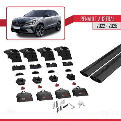Compatible avec Renault Austral (RHN) 2022-2025 ACE-2 Barres de Toit Railing Porte-Bagages de Voiture Noir Aluminium 2 Barres
