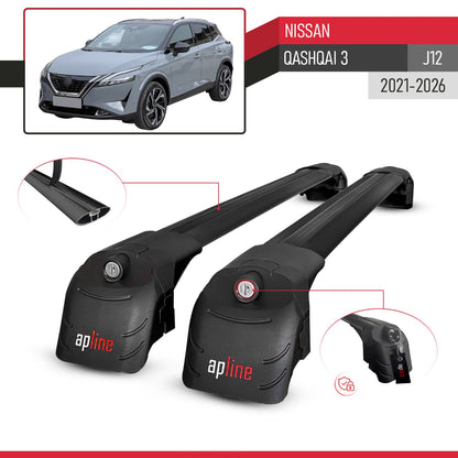 Kompatibel mit Nissan Qashqai 3 (J12) 2022-2025 ACE-2 Relingträger Dachträger Auto Gepäckträger Schwarz Aluminium 2 Stangen