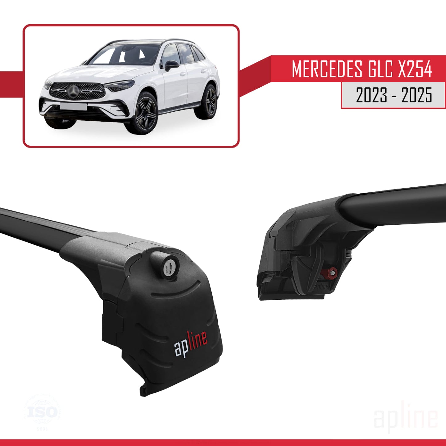 Compatible avec Mercedes Classe GLC 2 (X254) 2023-2025 ACE-2 Barres de Toit Railing Porte-Bagages de Voiture Noir Aluminium 2 Barres