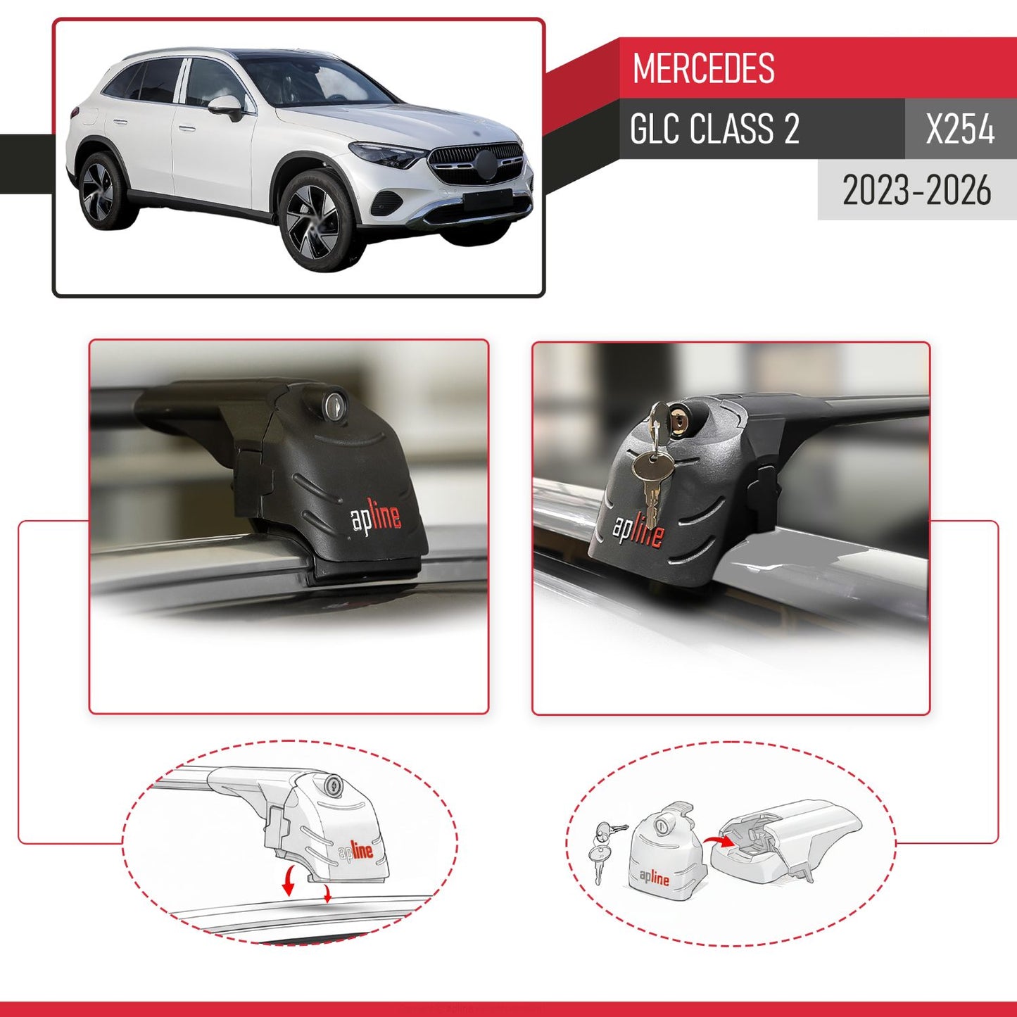Kompatibel mit Mercedes GLC Klasse 2 (X254) 2023-2025 ACE-2 Relingträger Dachträger Auto Gepäckträger Schwarz Aluminium 2 Stangen