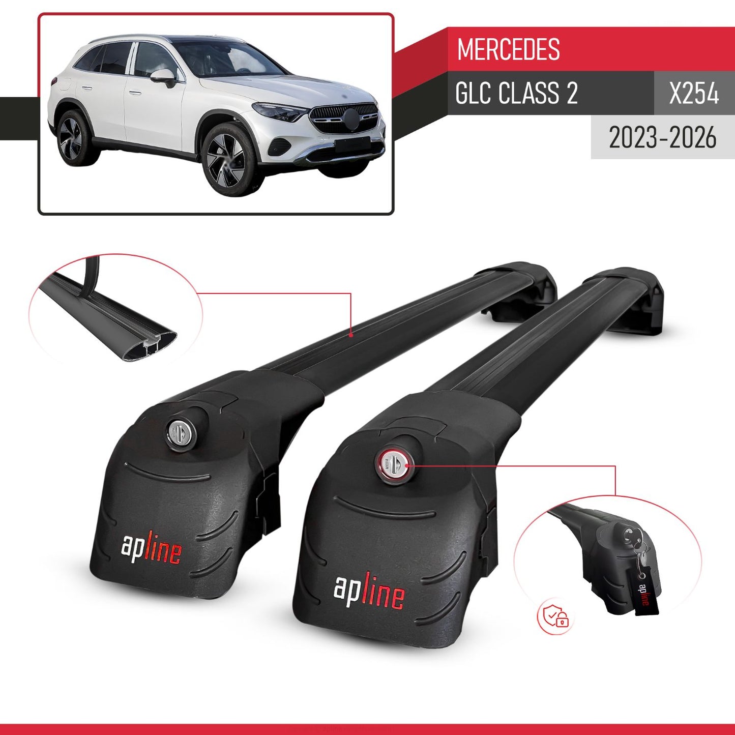 Kompatibel mit Mercedes GLC Klasse 2 (X254) 2023-2025 ACE-2 Relingträger Dachträger Auto Gepäckträger Schwarz Aluminium 2 Stangen
