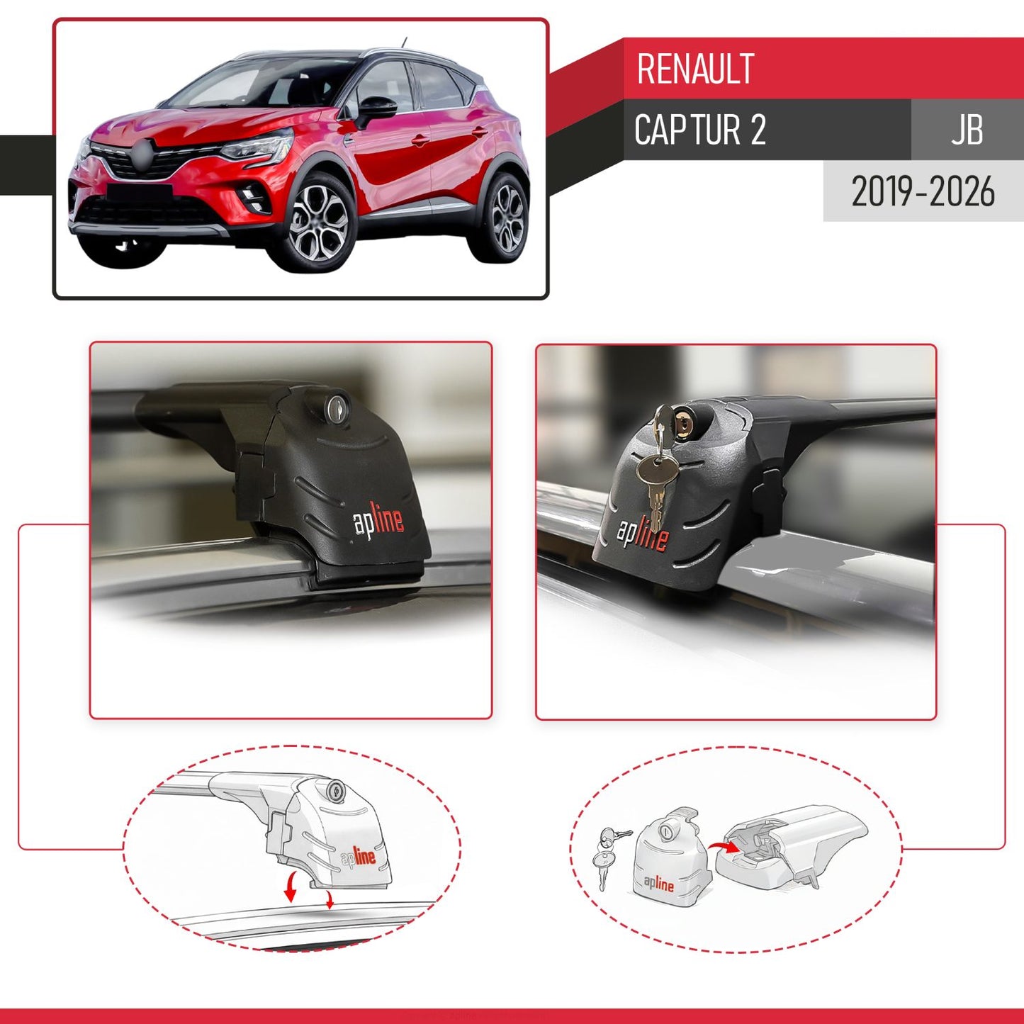 Kompatibel mit Renault Captur 2 2019-2025 ACE-2 Relingträger Dachträger Auto Gepäckträger Schwarz Aluminium 2 Stangen