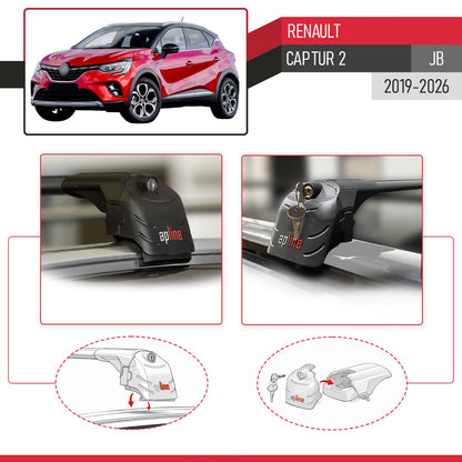 Kompatibel mit Renault Captur 2 2019-2025 ACE-2 Relingträger Dachträger Auto Gepäckträger Schwarz Aluminium 2 Stangen