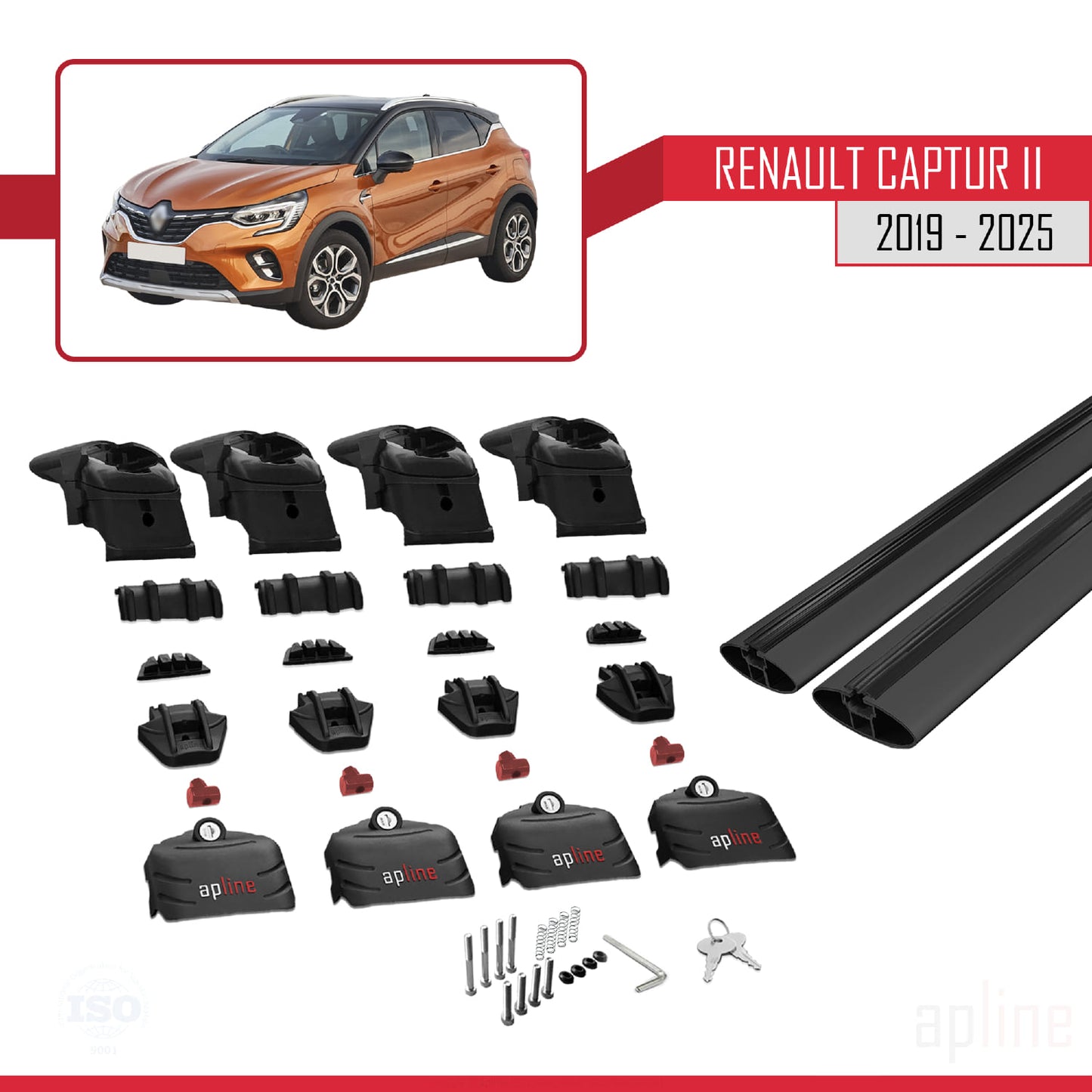 Compatible avec Renault Captur 2 2019-2025 ACE-2 Barres de Toit Railing Porte-Bagages de Voiture Noir Aluminium 2 Barres