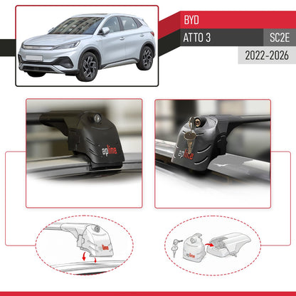 Compatible with BYD Atto 3 2022-2025 ACE-2 Car Roof Rack Cross Bar Black Aluminium 2 Bars