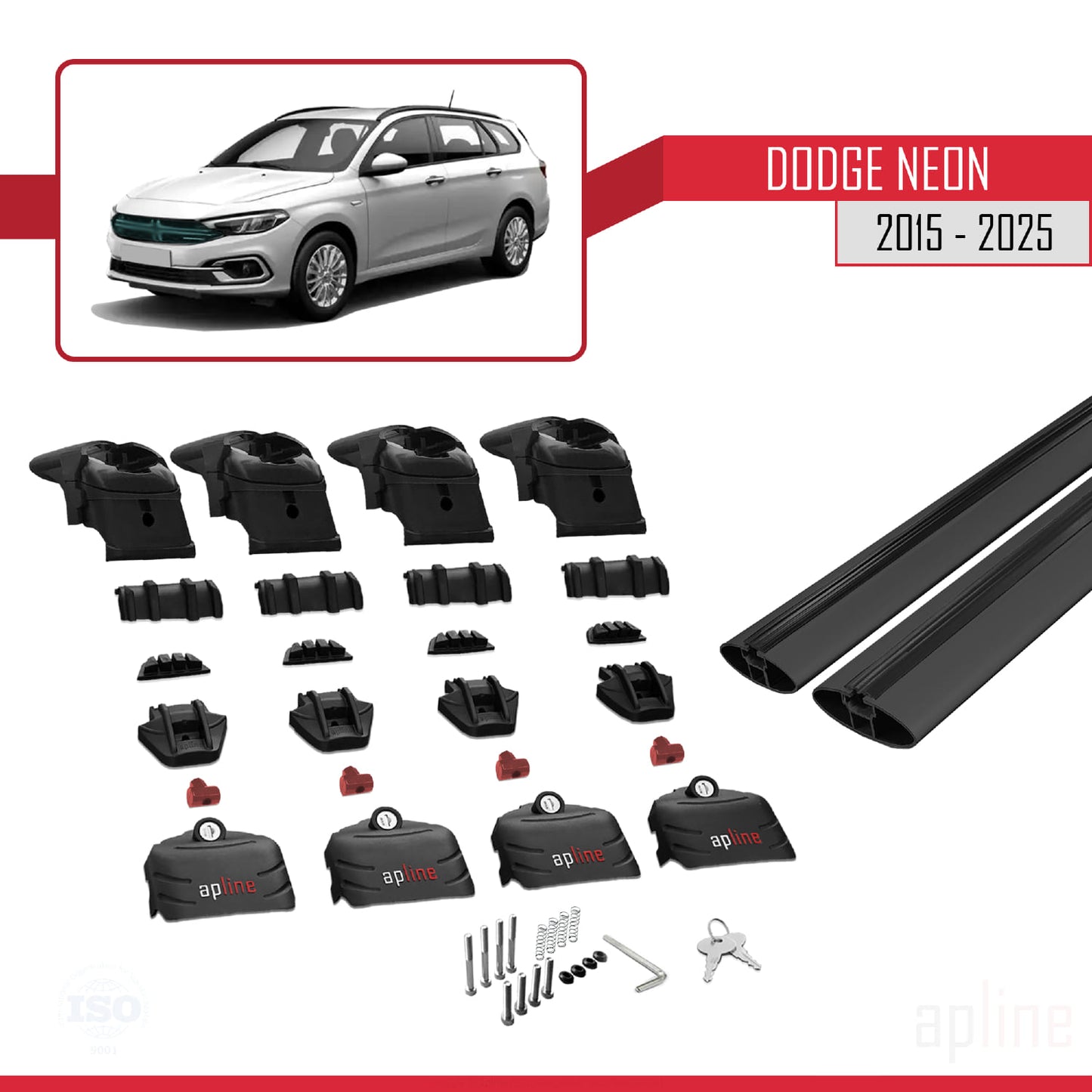 Compatible avec Dodge Neon 2015-2025 ACE-2 Barres de Toit Railing Porte-Bagages de Voiture Noir Aluminium 2 Barres