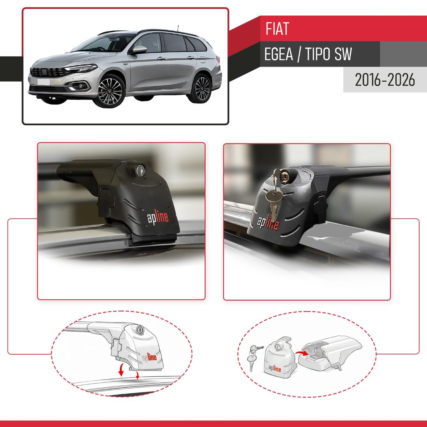 Compatible with Fiat Egea SW 2016-2025 ACE-2 Car Roof Rack Cross Bar Black Aluminium 2 Bars